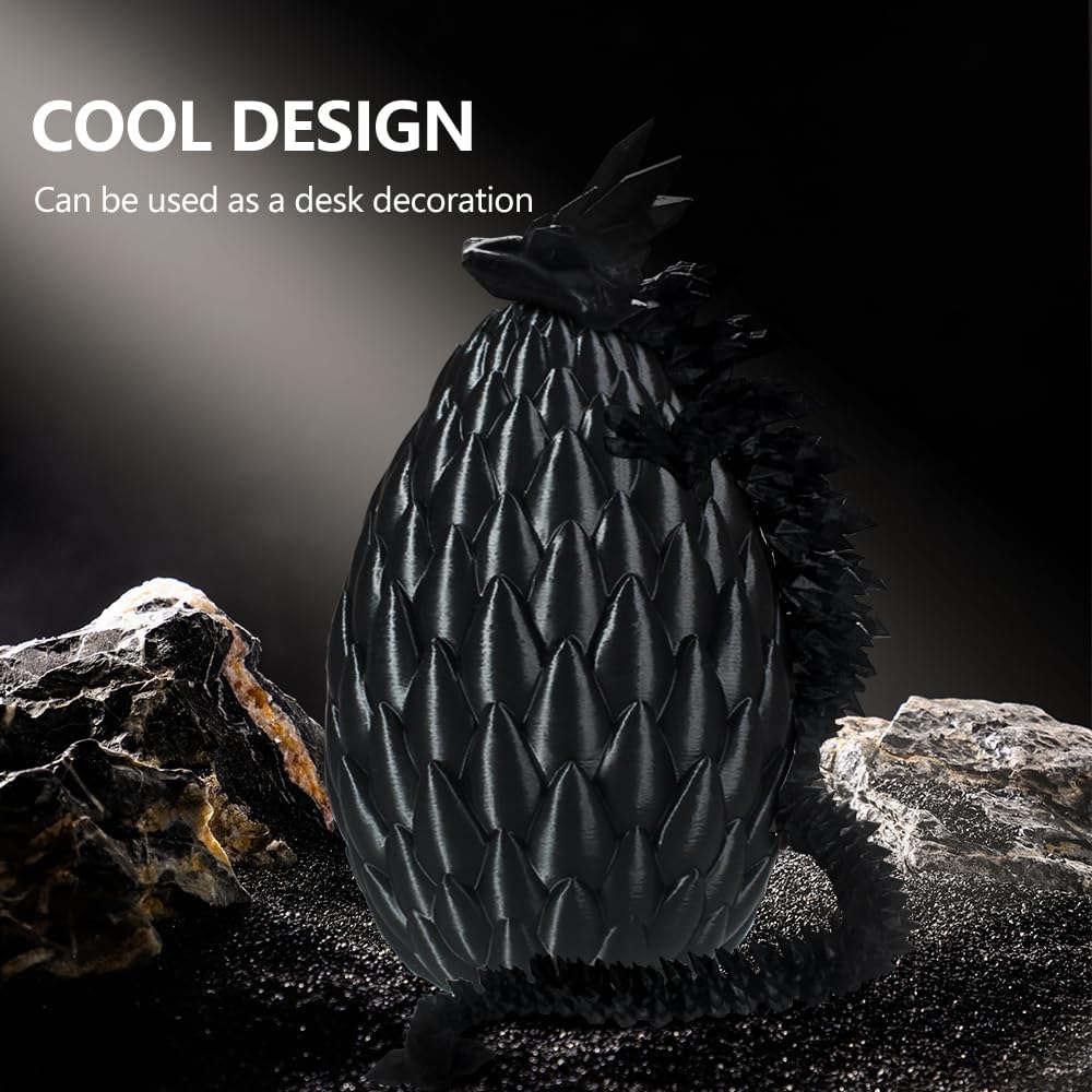 Dragon Eggs with Dragon Inside, 16.5 Inch Large 3D Printed Dragon Egg Articulated Dragon Crystal Dragon Executive Desk Toys Fidget Toy for Autism/ADHD (Black, with Egg)