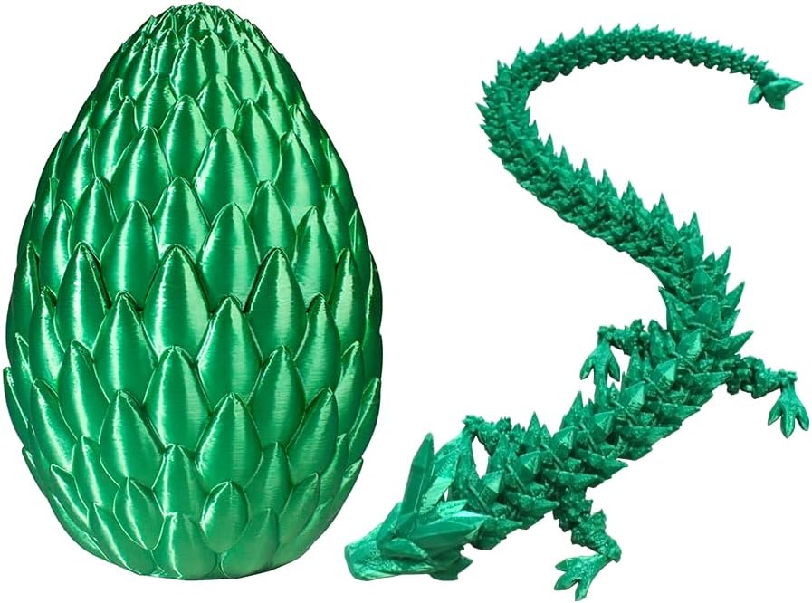 Dragon Eggs with Dragon Inside, 16.5 Inch Large 3D Printed Dragon Egg Articulated Dragon Crystal Dragon Executive Desk Toys Fidget Toy for Autism/ADHD (Green, with Egg)