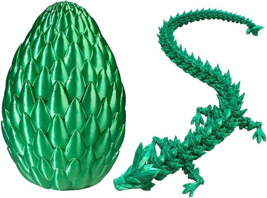 Dragon Eggs with Dragon Inside, 16.5 Inch Large 3D Printed Dragon Egg Articulated Dragon Crystal Dragon Executive Desk Toys Fidget Toy for Autism/ADHD (Green, with Egg)