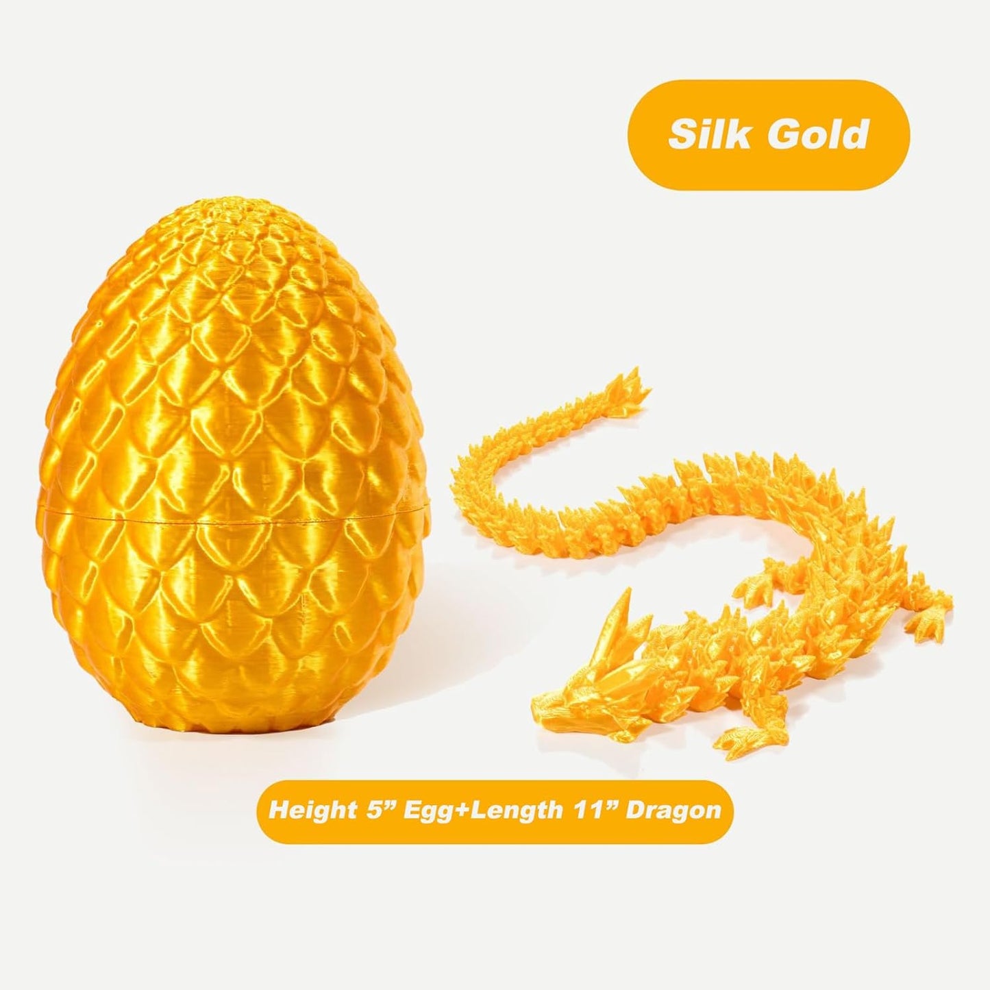 STONESTAR 3D Printed Dragon Fidget Toys, Full Articulated Dragon Crystal Dragon in Egg, Home Office Executive Desk Toys, 11" Dragon with 5" Egg (Silk Gold)