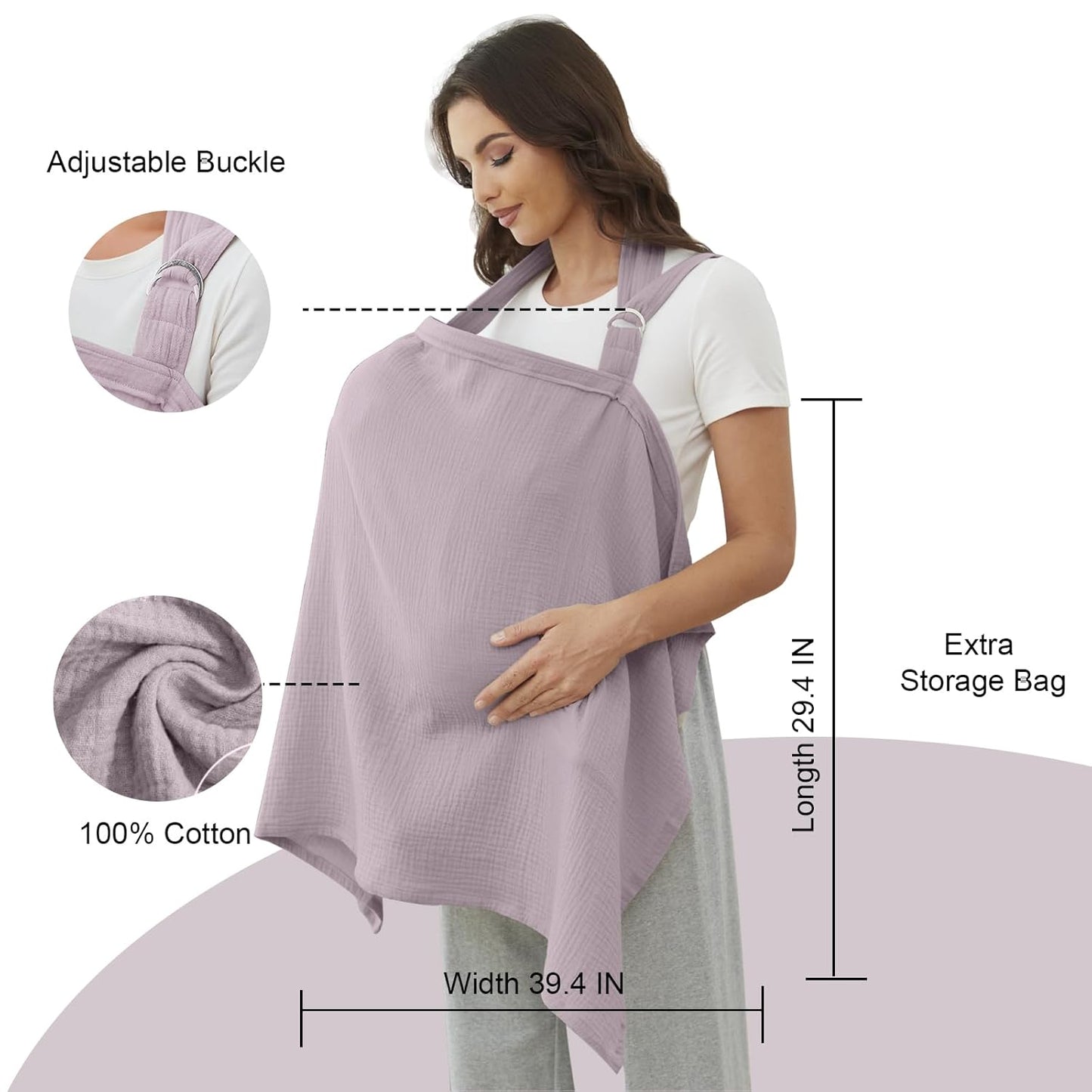 Nursing Cover for Baby Breastfeeding with Rigid Hoop, Breathable Soft 100% Muslin Cotton, Baby Breast Feeding & Pumping Apron (Light Purple)
