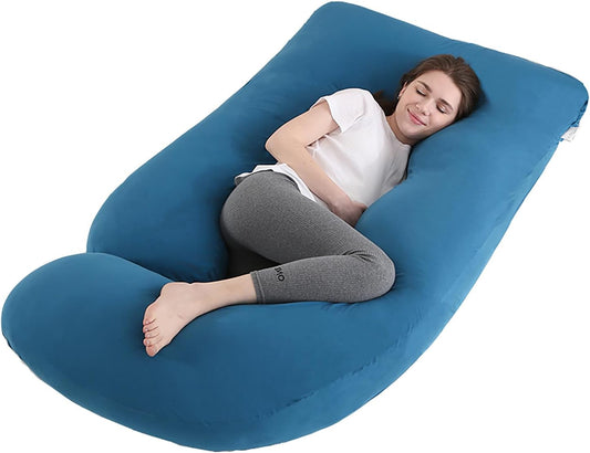 Pregnancy Pillow J-Shaped Full Body Pillow,59 inch with Jersey Cover Easy to Remove and Wash, Support Pregnant Women's Backs Legs and HIPS, Improve Sleep,Pregnancy Pillow for Women ，Dark Blue