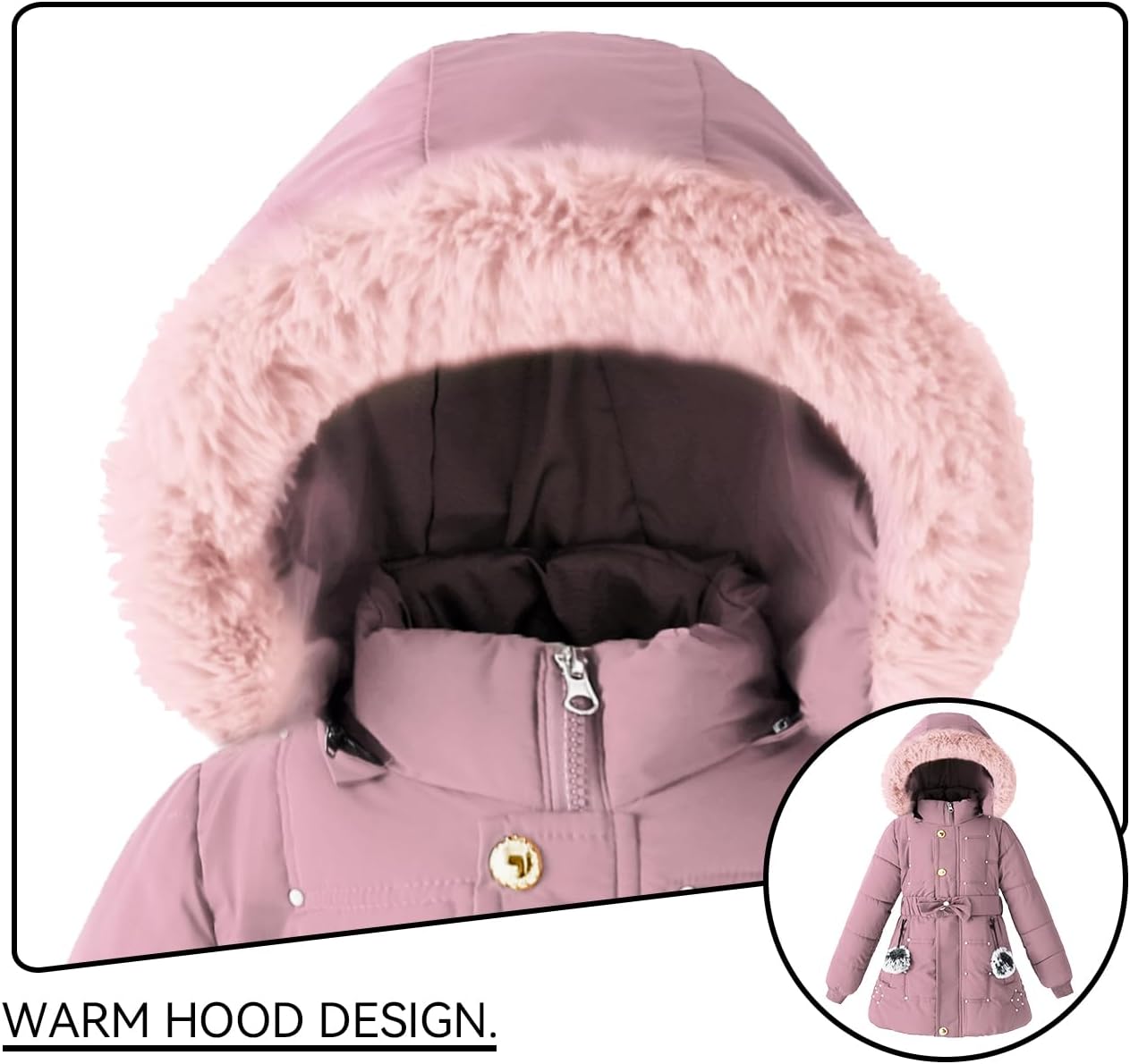 Girls Winter Dress Coats Faux Fur Hooded Fleece Jackets Waterproof Parka Outwear