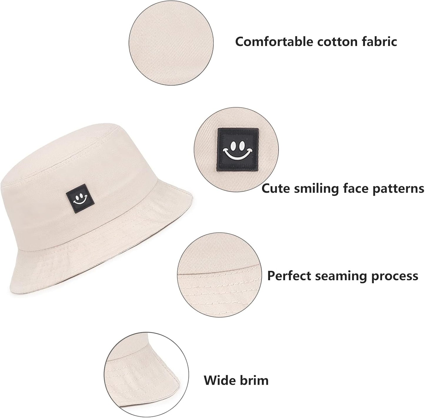 Kids Sun Hat Smile Face Bucket Hat for Girls Boys Summer Sun Protection Cotton Unisex Beach Cap