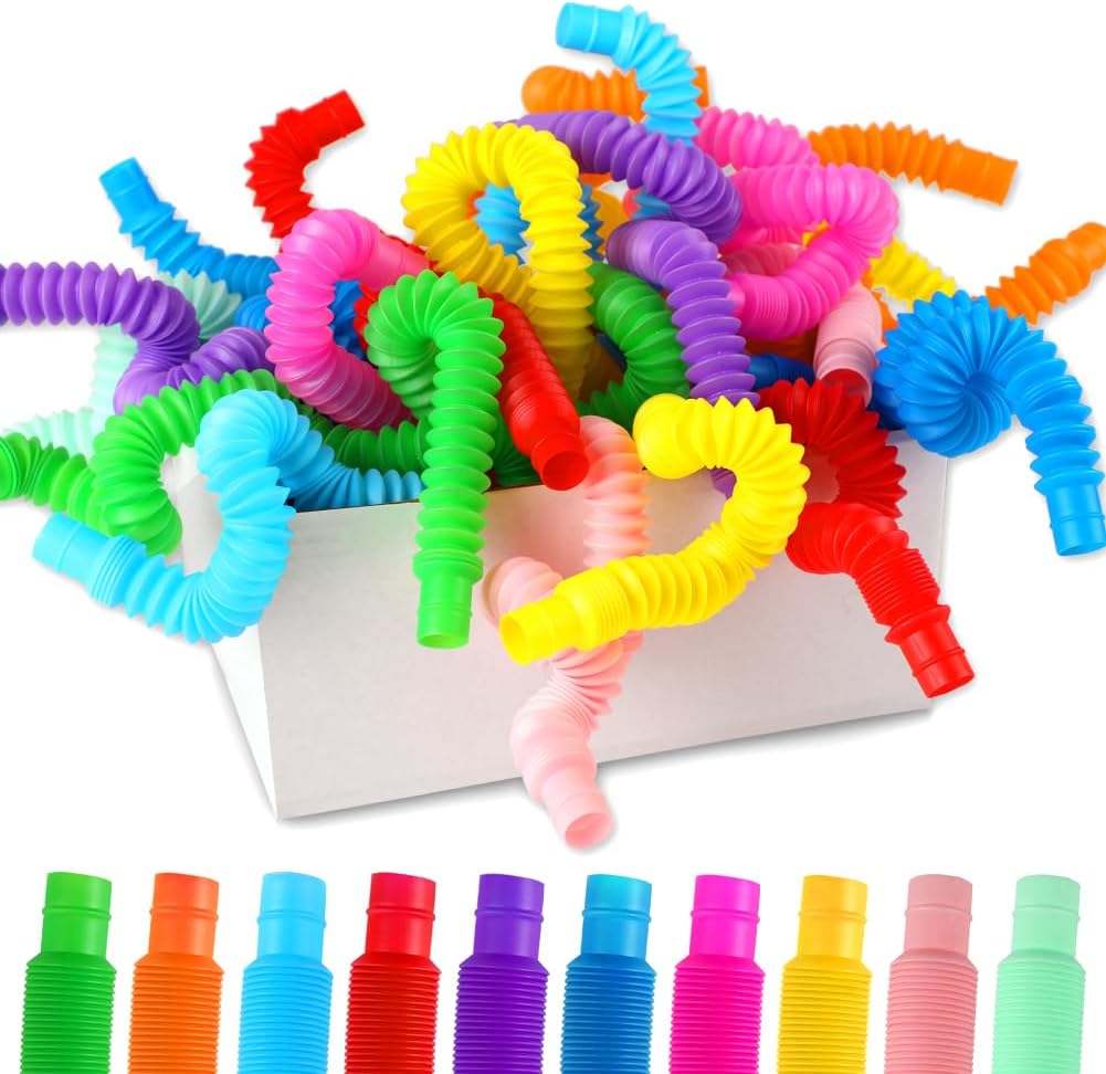 72Pack Pop Tubes, Fidget Sensory Toys Party Favors for Kids 4-8 8-12 Anxiety Stress Relief Toys Treasure Box Prizes Goodie Bag Stocking Stuffers Birthday for Toddlers Boys Girls