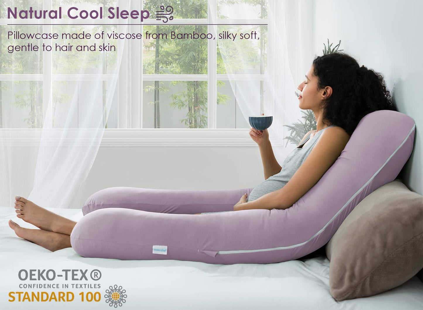 QUEEN ROSE Cooling Pregnancy Pillows, U Shaped Full Body Maternity Pillow for Pregnant Support, Rayon Derived from Bamboo, Buttery Soft, Super Breathable for Hot Sleeper, Purple