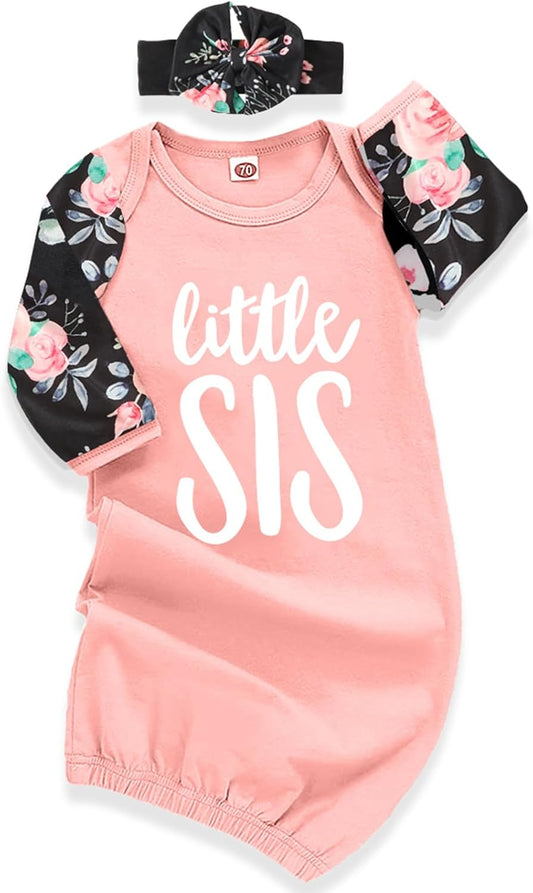 AMAWMW Newborn Baby Girl Little Sister Sleeper Gown Stripe Long Sleeve Nightgown Pajamas Gifts Stuff Essential Outfit