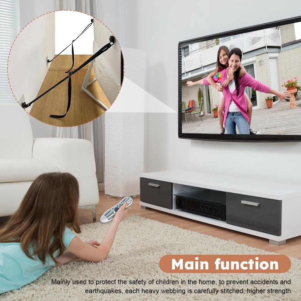 2 Pack Adjustable TV Safety Straps TV Wall Anchors No-Drill Adhesive Anti-Tip Furniture Anchors for Proofing Furniture Wall Anchors Flat Screens Fix to Wall,Cabinet,Stand Or Desk(COLOR:black)