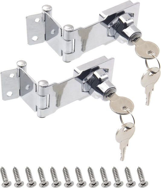 KIBBEH 2 Pack Door Lock Hasp Latchs, Collapsible Solid 304 Stainless Steel File Cabinet Lock Desk Drawer Lock, for 90 Degree and 180 Degree Drawers, Dabinets, Doors, Flip Barn Door (Universal Key)