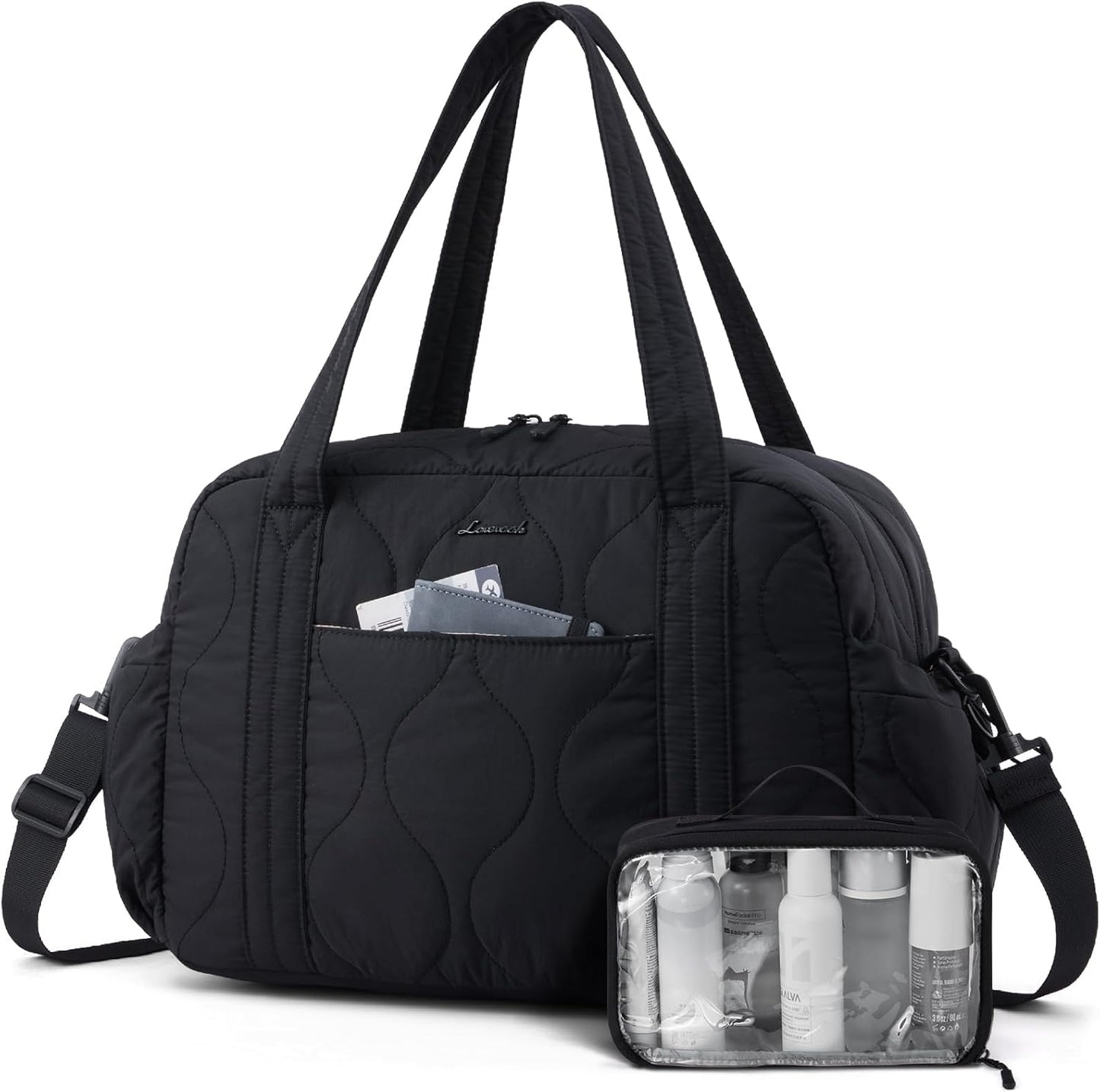 LOVEVOOK Gym Bag for Women, Puffer Travel Duffle Bag with Wet Pocket, Lightweight Carry On Bag Weekender Overnight Bag with Toiletry Bag, Multiple Pockets Personal Item Travel Bag for Airplanes