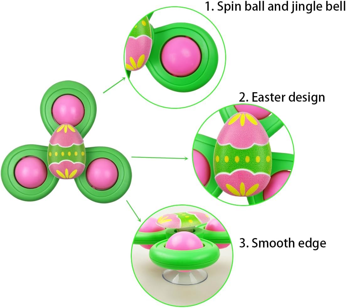 Jofan 3 Pack Easter Suction Cup Spinner Toys for Baby Toddlers Kids Easter Basket Stuffers Gifts Fillers Party Favors