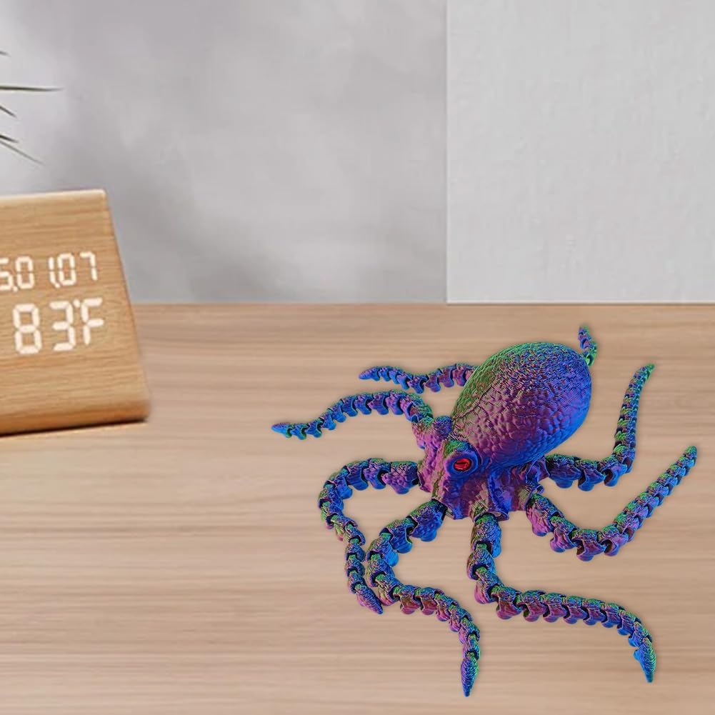3D Printed Octopus Animals Toy Articulated Octopus Fidget Toy 3D Printed Gift Creative Ornament Articulated Octopus Toys Home Decor (Yellow Blue)