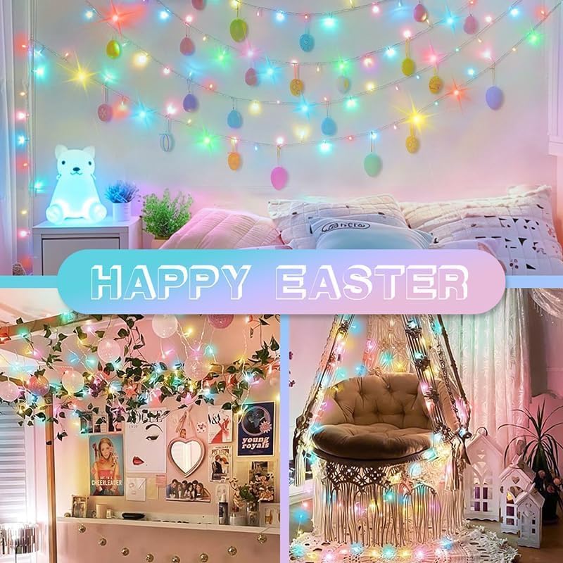 Colorful String Lights, 66 ft 200 LED Pastel Easter Lights 11 Modes Plug in,transparant Wire Twinkle Fairy Lights for Spring Bedroom(Lighted up in Pink Red Yellow Blue Green Color)
