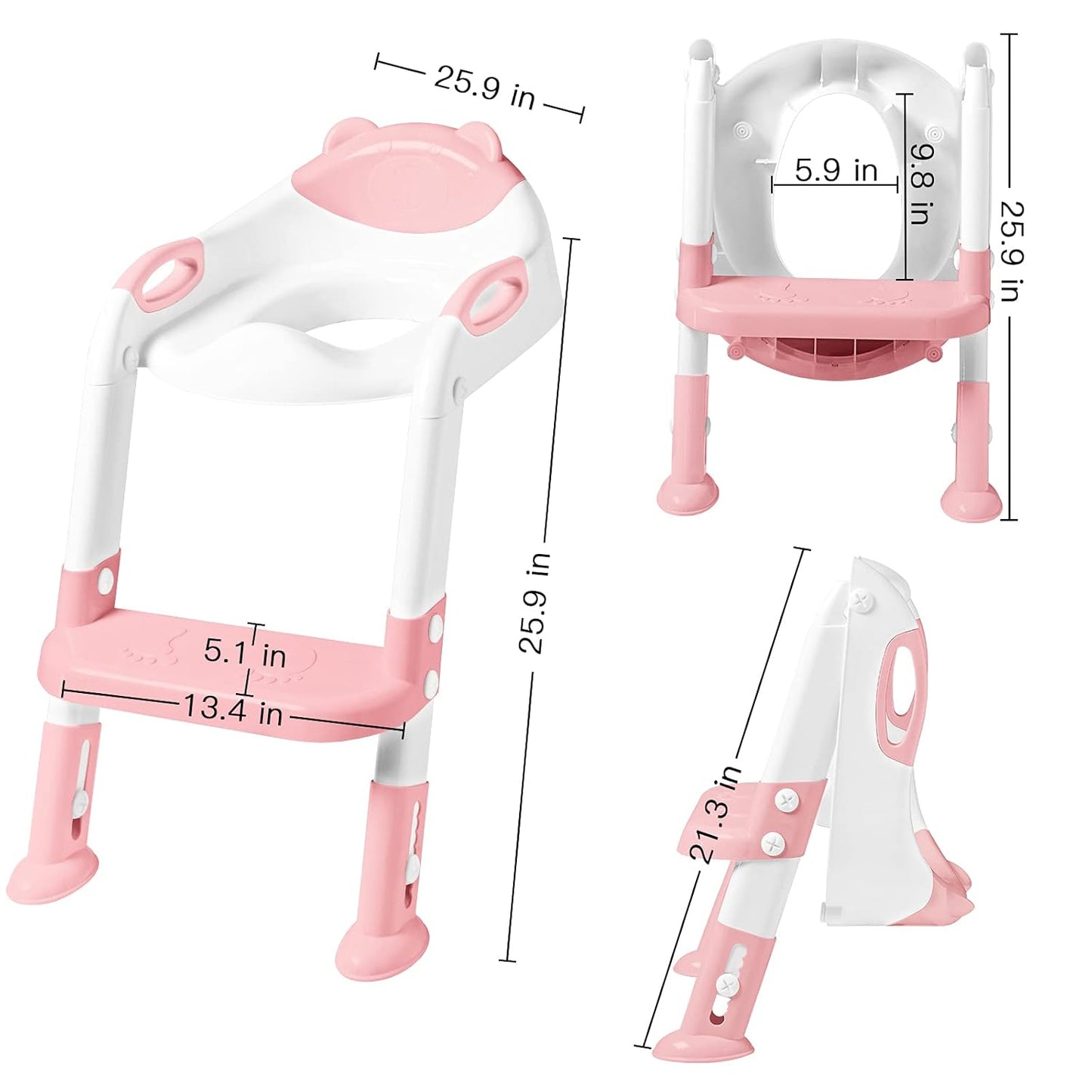 Potty Training Seat with Step Stool Ladder, SKYROKU Potty Training Toilet for Kids Boys Girls Toddlers - Comfortable Safe Potty Seat with Anti-Slip Pads Ladder Pink