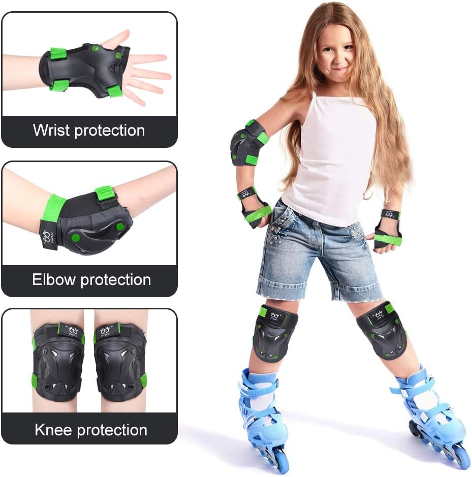 Kids/Youth Knee and Elbow Pads with Wrist Guards Protective Gear Set for Skating Skateboarding Cycling Biking Scooter and Multi Sports