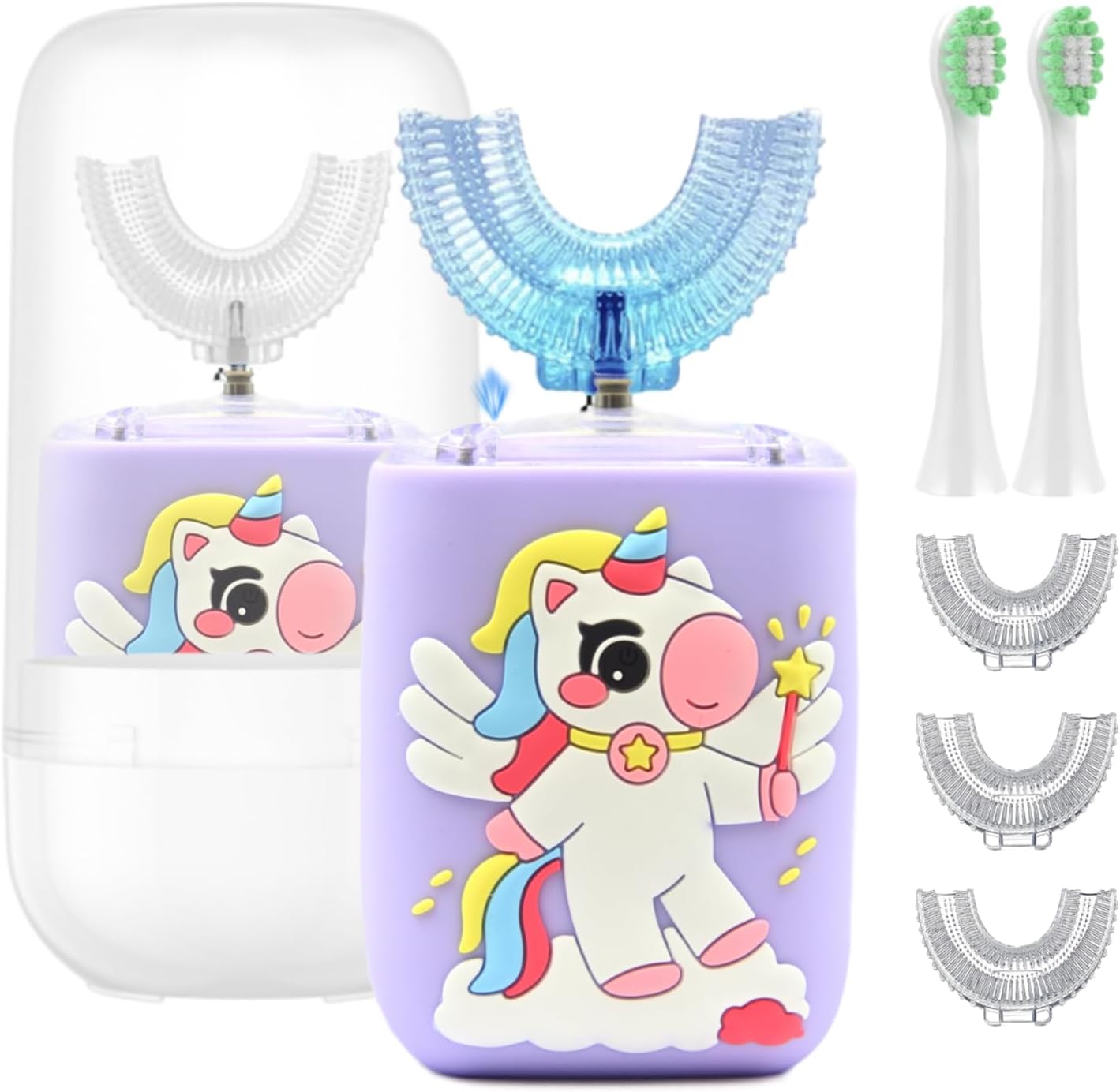 Kids Electric Toothbrush, U Shaped Toothbrush Kids Sonic Automatic Brush with Cup 5 Brush Head 6 Sonic Clean Modes IPX7 Waterproof Unicorn Design Rechargeable Smart Timer for Children 2-7