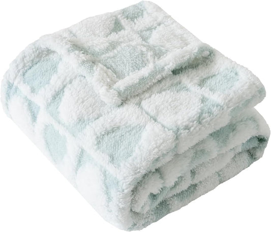 Fleece Baby Blanket for Boys 3D Checker Design, Warm Cozy and Fluffy Infant Newborn Toddler Small Receiving Blankets for Crib Stroller, 30x40 Inches, Blue