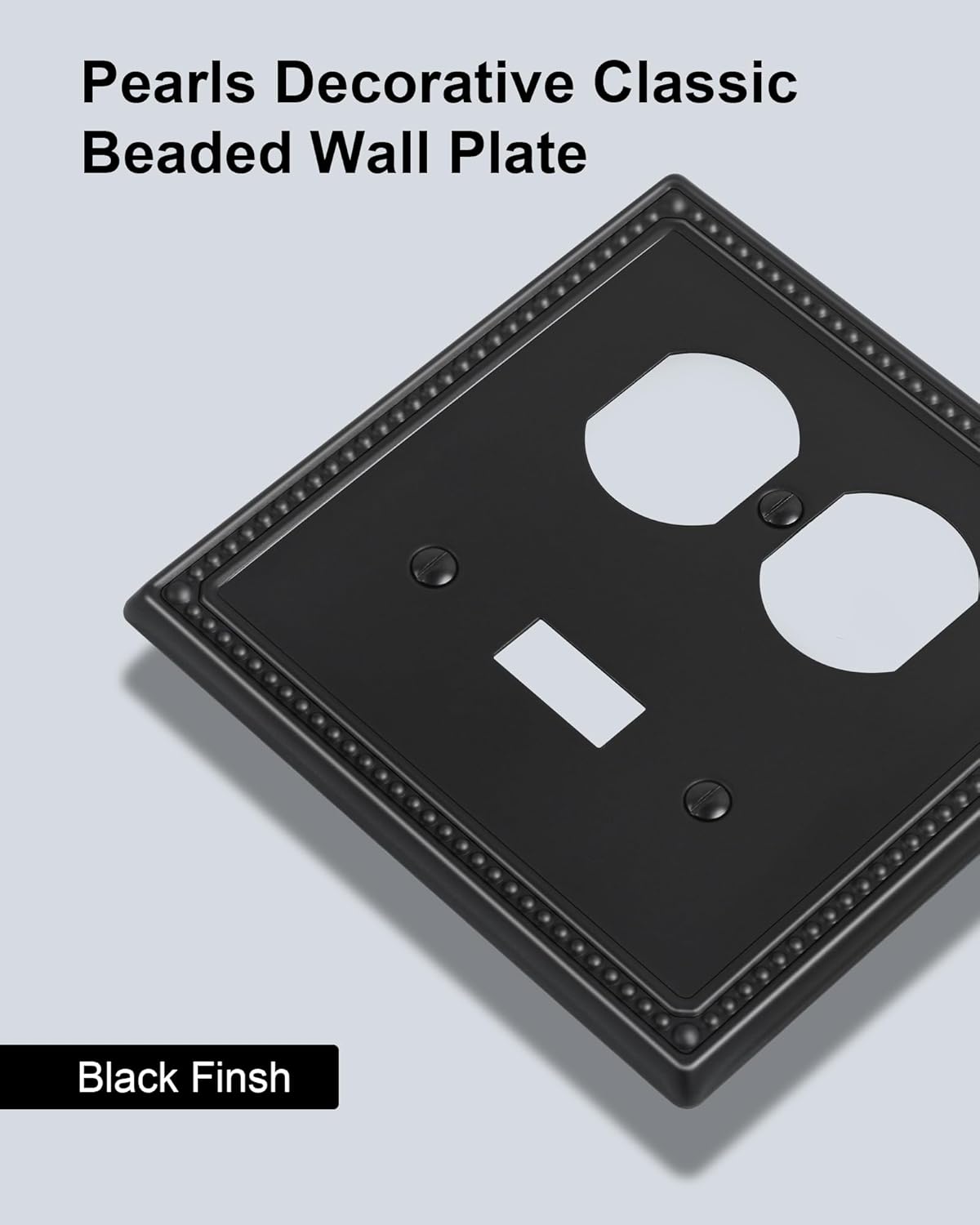 2-Pack Combo Toggle/Duplex Light Switch Cover Plate, Black Metal Wall Outlet Cover Plate, Decorative Beaded Wall Socket Receptacle Cover for Electrical Outlets, Light Switch