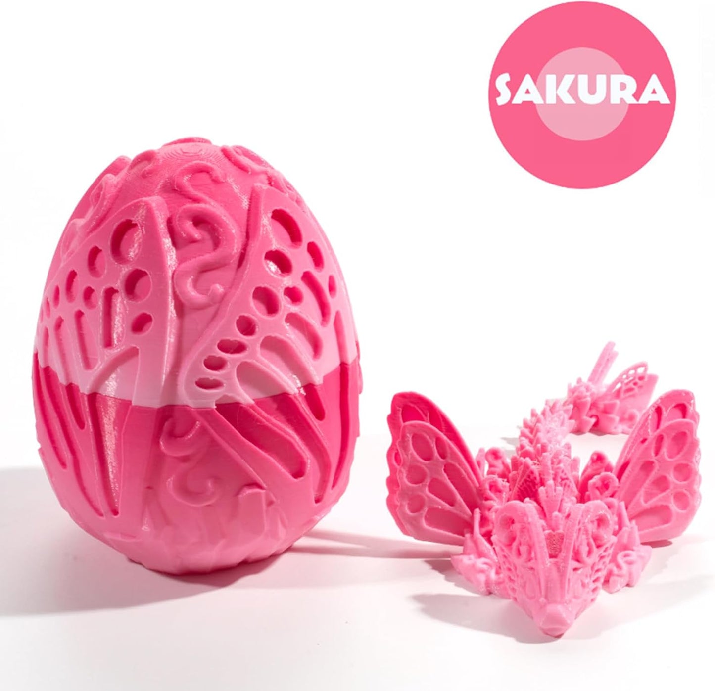 3D Printed Dragon Egg with Dragon Inside, Fully Articulated Butterfly Dragon in Egg, Dragon Fidget Toy, Home/Office/Desktop Décor, Easter Basket Stuffers, Gift for her (Sakura)