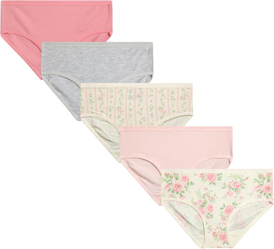 Laura Ashley Girls Underwear - 5 Pack Soft Stretch Breathable Panties for Girls - Lightweight Cotton Panties (Size: 4-12)