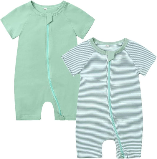 Feidoog Baby Boys 2Pack Rompers Summer Short Sleeve 2 Way Zipper One-Piece Romper Jumpsuit Sleep and Play