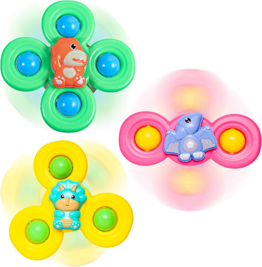 3PCS Spinner Toys for Babies, Baby Bath Toys Travel Essential Airplane Kids Toddlers Toys 1-3 Spinner with Suction Cups, Easter Birthday Baby Gifts Sensory Toys