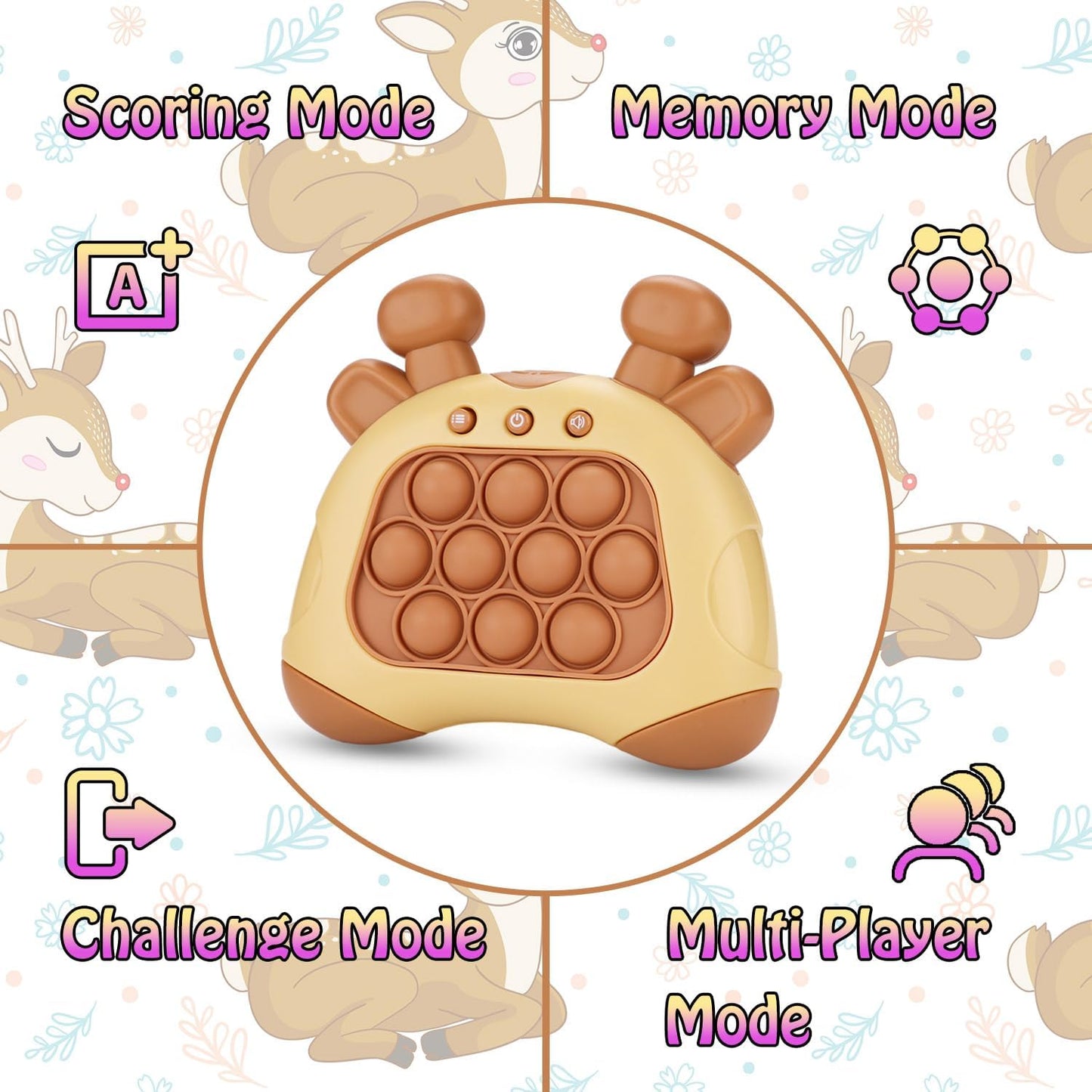 Fast Push Game, Deer Handheld Speed Push Bubble Game Console, Light up Pop Game Sensory Fidget Toys for Kids, Autism Sensory Toys, Birthday Easter Toy for Boys Girls Adults(Brown)