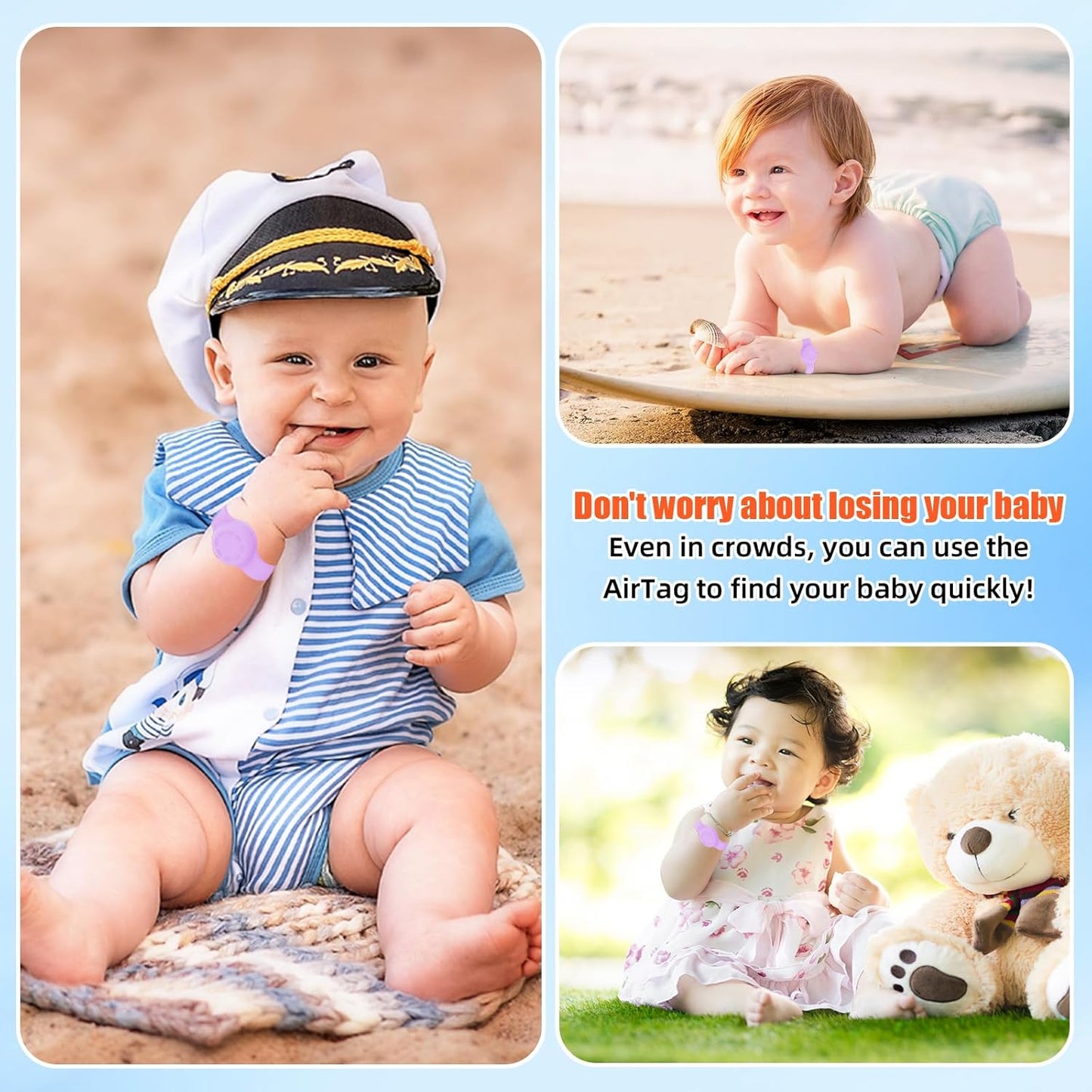 Waterproof Airtag Bracelet for Kids, Silicone Wristband Compatible with Apple Air Tag Hidden Holder Case, GPS Tracker Anti-Lost Adjustable Airtag Strap for Toddler Child (2 Pack, Mint Green & Purple)