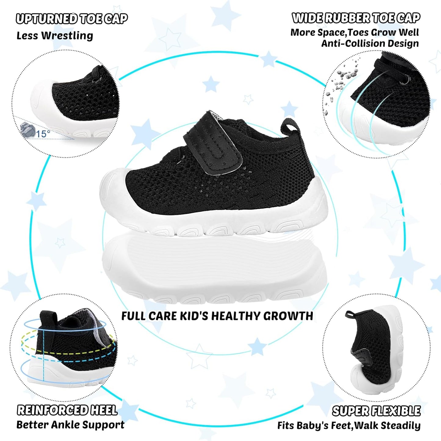 Baby Walking Shoes Toddler Girl Boy Soft Sole Breathable Mesh Slip on Summer Wide Shoes Infant Flexible Lightweight Non-Slip Safer Causal Tennis Shoes Toddler First Walkers Shoes Rubber Soles Outdoor
