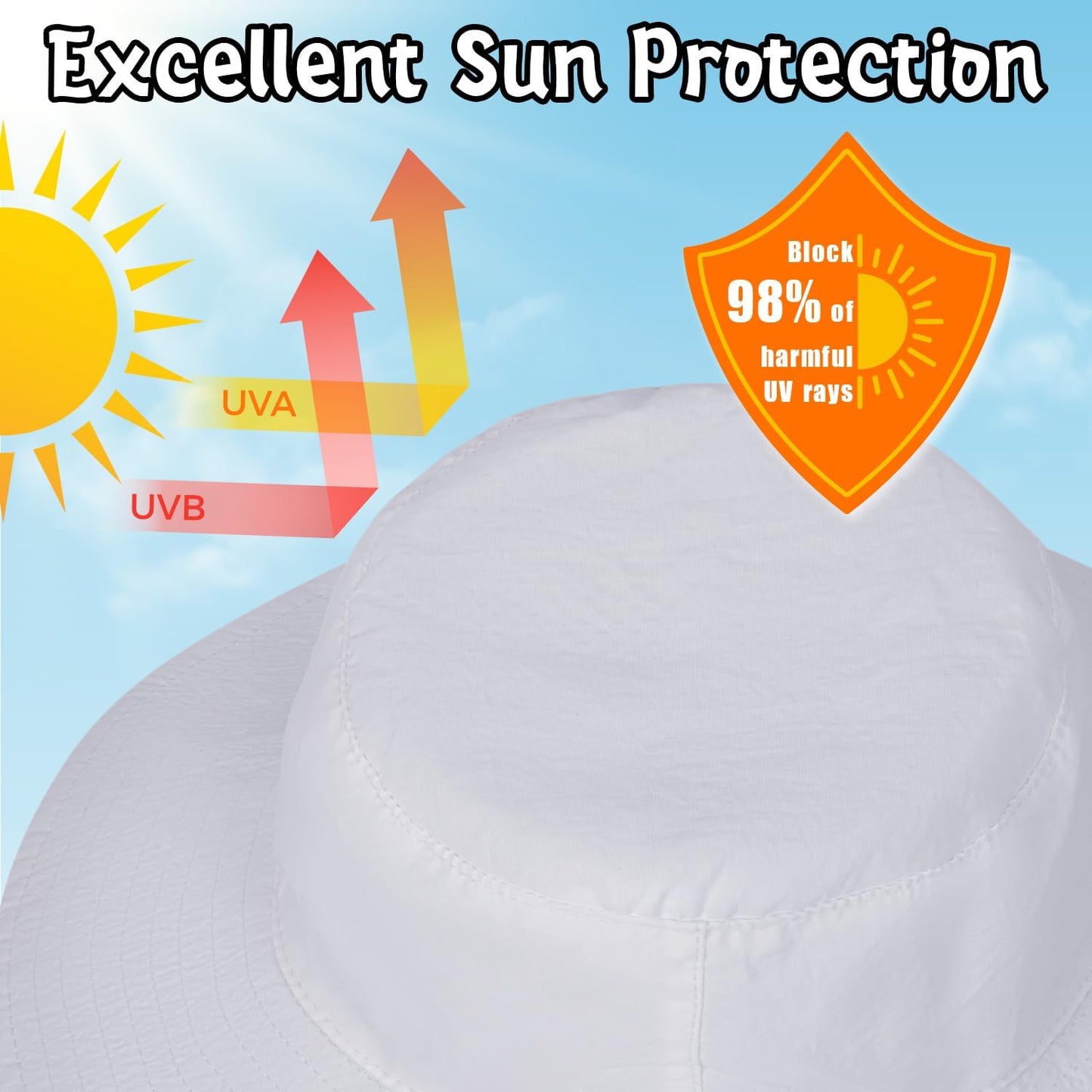 Baby Sun Hat Kids Summer UPF 50+ Toddler Bucket Hat Wide Brim Adjustable Beach Hats for Boys Girls Age 0-6 Years