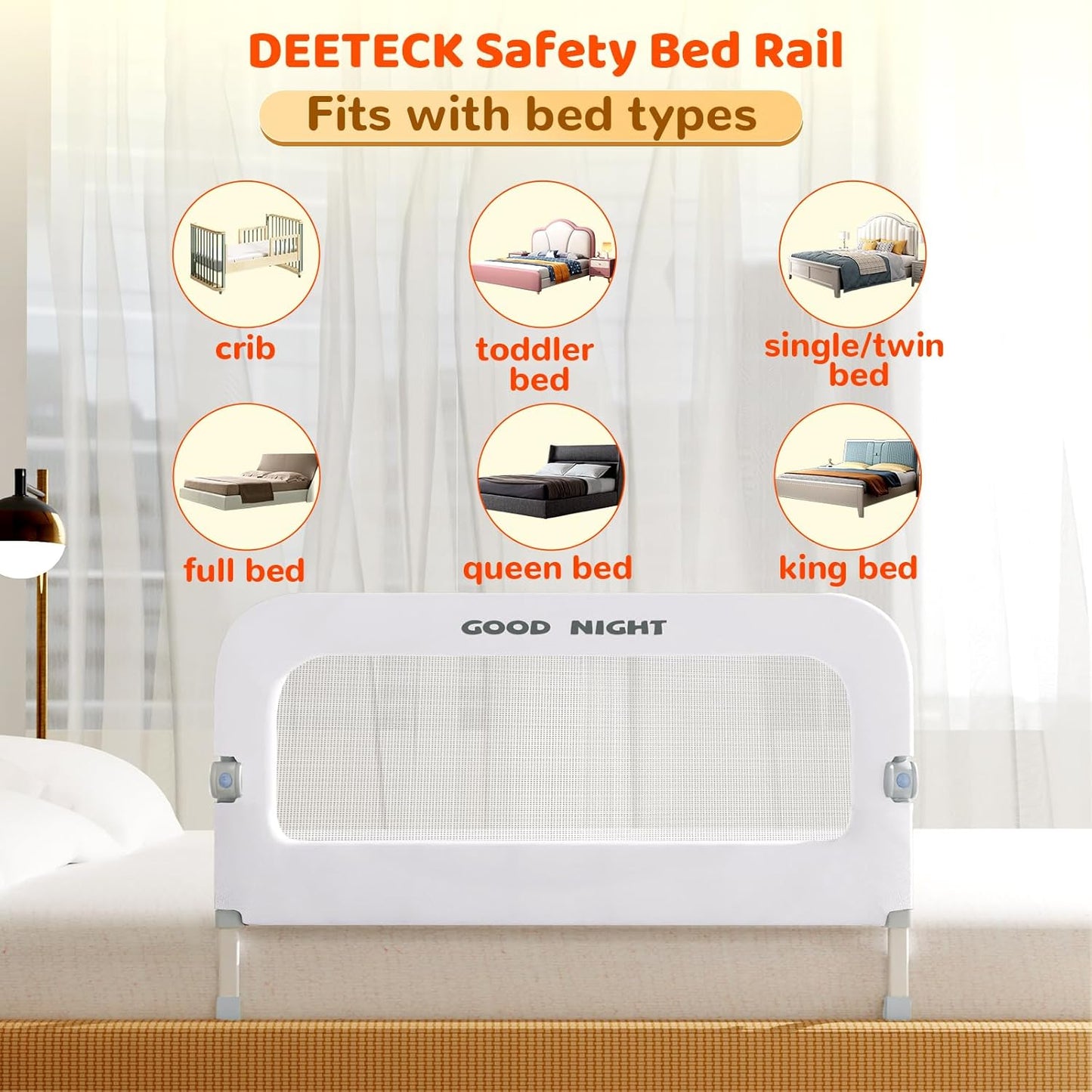 Bed Guard Rail for Toddlers - 32" Adjustable Heights & Folding up Portable Bed Railing for Baby - Toddler Bed Rails Guard for Crib, Twin, Bunk,Full Size, Queen & King Bed(White)