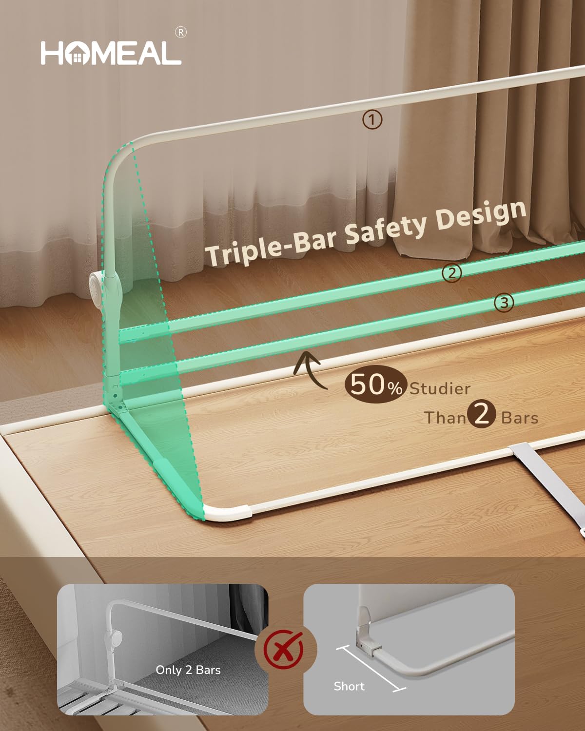 HOMEAL Bed Rail for Toddlers - 59"x24" Extra Long Foldable Toddler Bed Rails for King, Queen, Twin, Full, Double Bed - Breathable Guard Rail for Toddlers with U-Shape Base, Grey