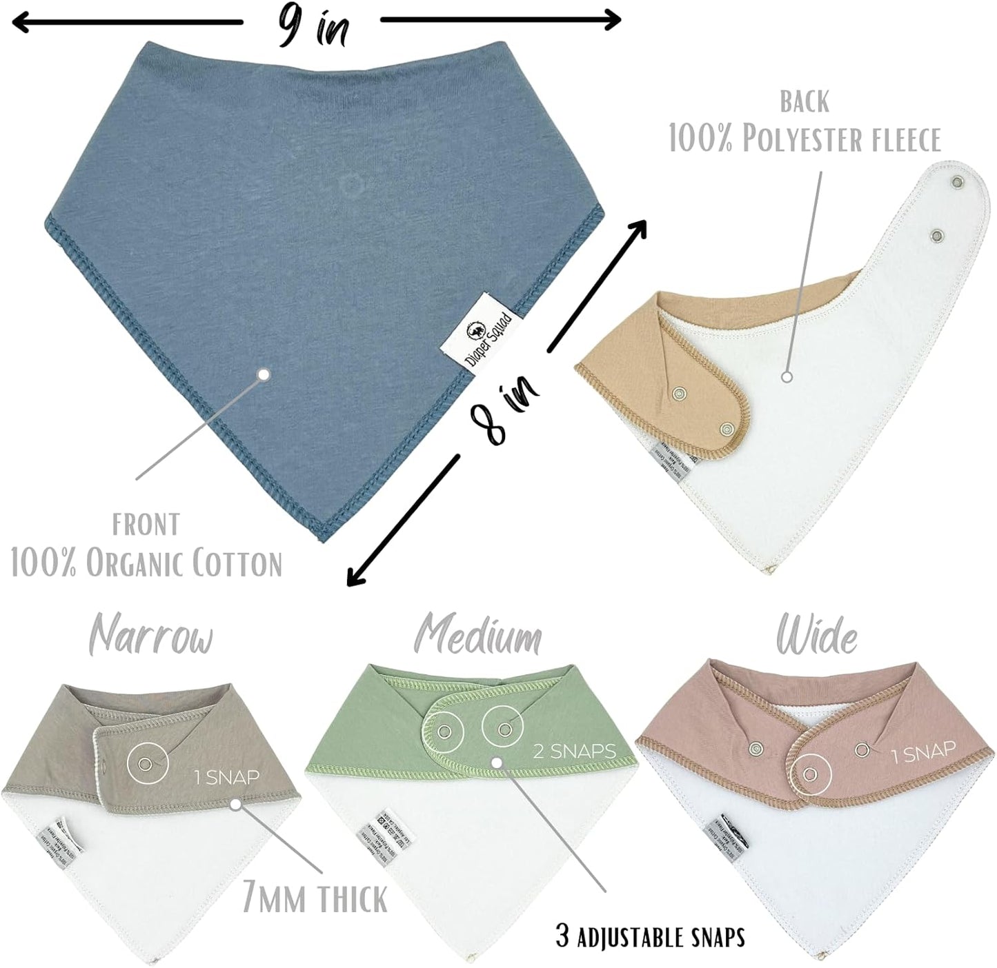 DiaperSquad's Baby Bibs for Drooling and Teething, Bibs for Boys, Baby Girl - Solid Cotton Baby Drool Bibs