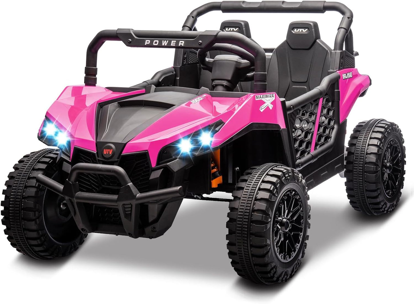 24V 2 Seater Ride On Car Truck, Power Wheels Kids UTV w/Parent Remote Control, 3.1 MPH Max Speed, Music Player, LED Lights & Storage, Electric Vehicle Ride On Toy for Kids Toddler Ages 3-8, Pink