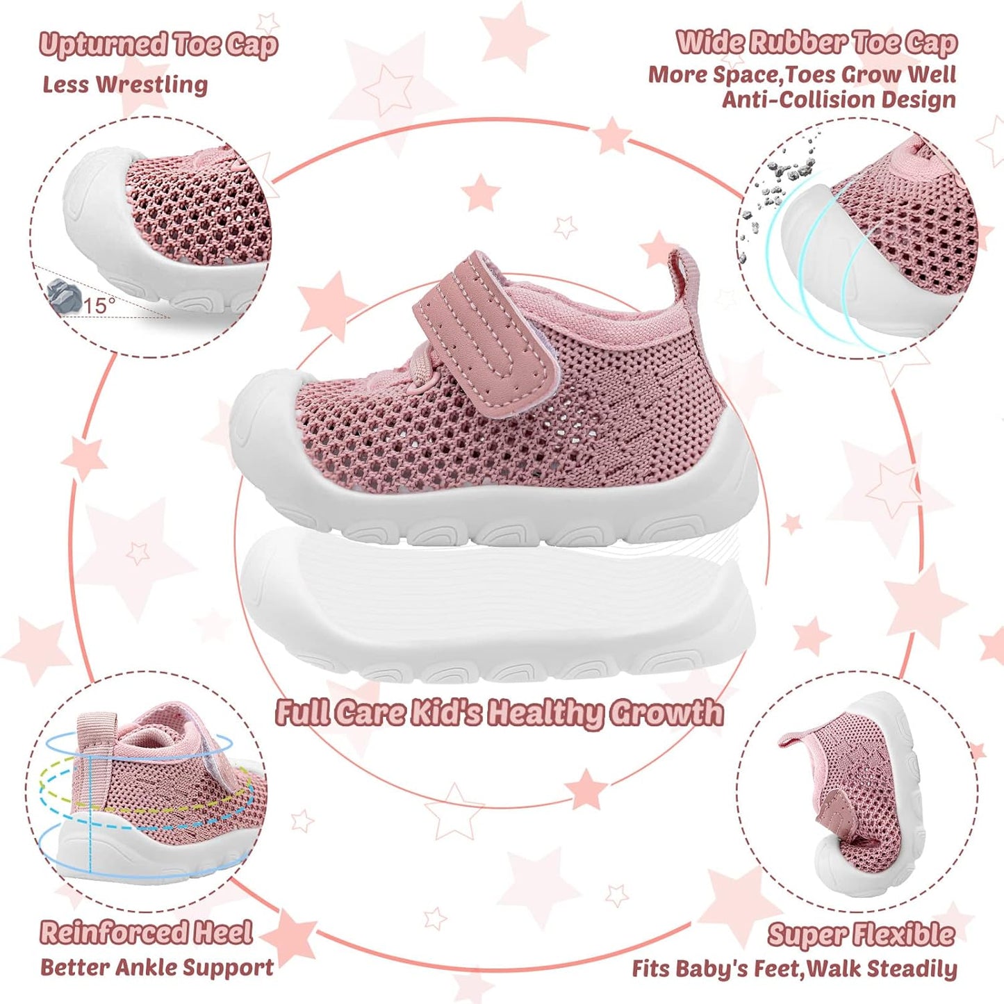 Baby Walking Shoes Toddler Girl Boy Soft Sole Breathable Mesh Slip on Summer Wide Shoes Infant Flexible Lightweight Non-Slip Safer Causal Tennis Shoes Toddler First Walkers Shoes Rubber Soles Outdoor