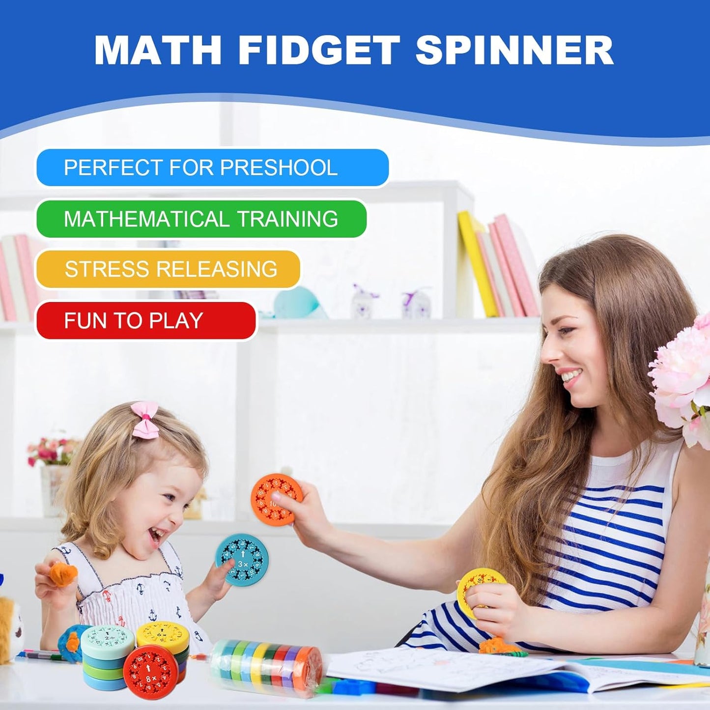 Math Fact Fidget Spinners, Math Facts Fidget Spinners, This is for All The Stimmers - Fidgeters Who are Learning Math, Division and Multiplication on One Fidget (Add Or Subtract 9pcs)
