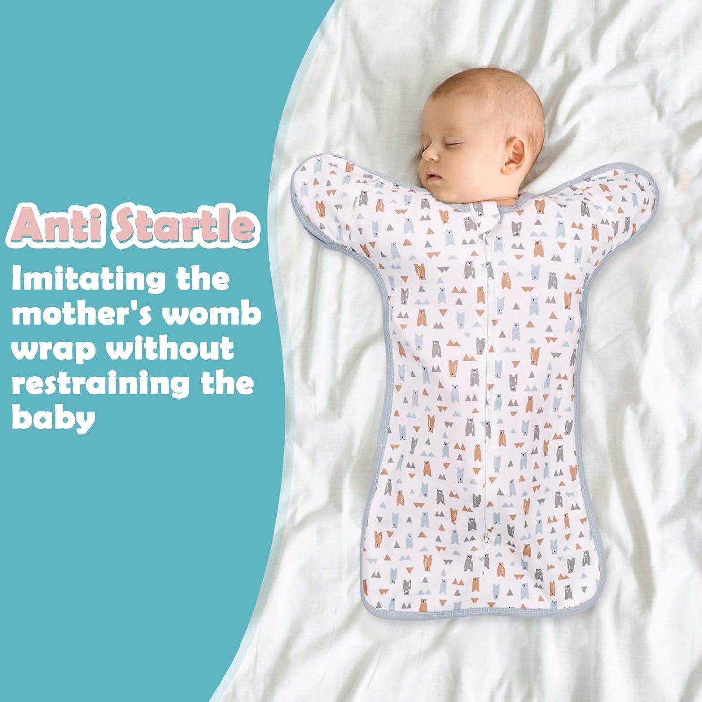 2 Pack Transition Swaddle with 2 Way Zipper, 2 in 1 Arms in/Out Transitional Arms Up Swaddle, 100% Cotton Newborn Swaddles Zipper Swaddles Baby Swaddling Sack Sleeping Sack 3-6 Months, Dinosaur & Bear