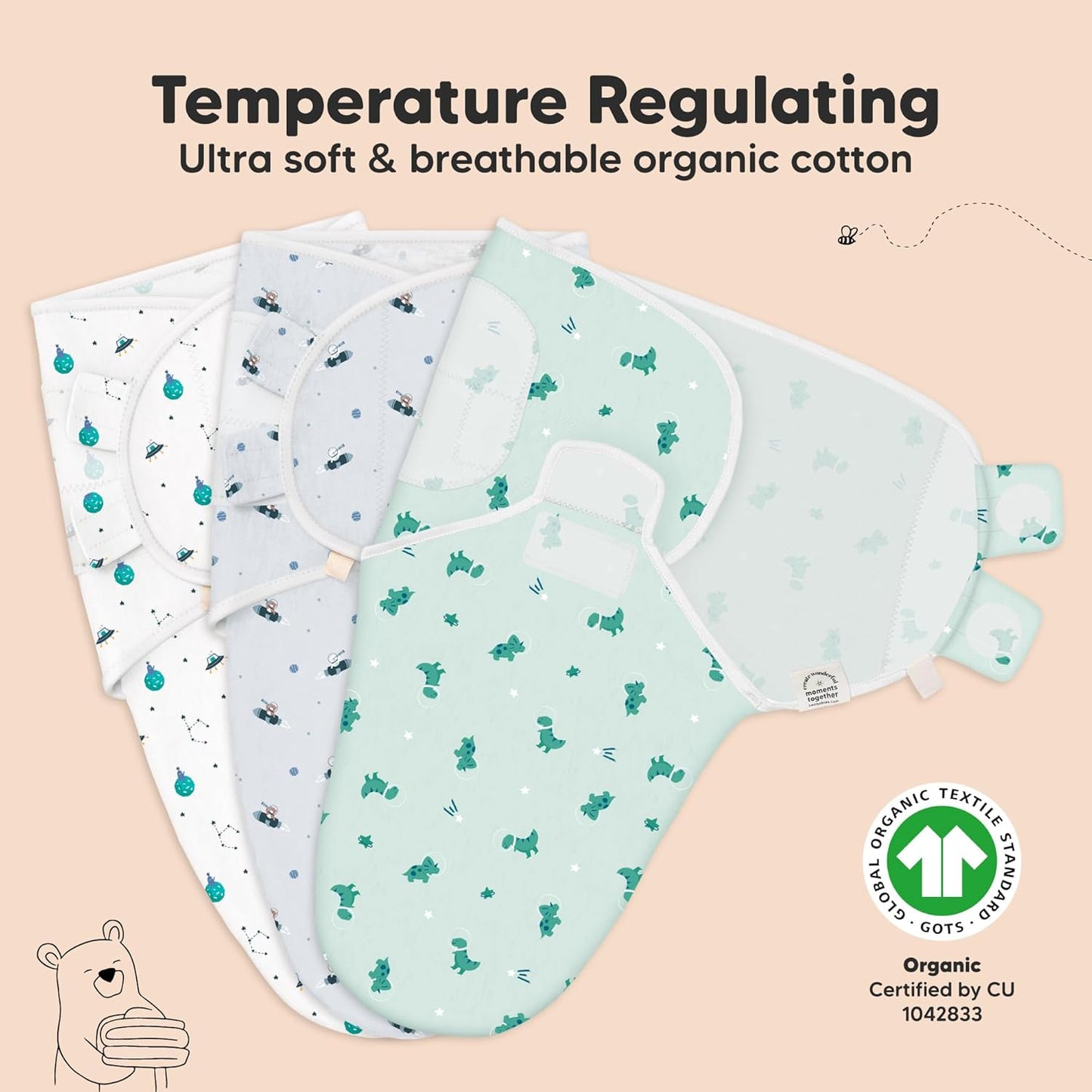 3-Pack Organic Baby Swaddle Sleep Sacks - Swaddles for Newborns, Infant 0-3 Months, Baby Girls, Boys, Soft & Snug Newborn Sleep Sack, Nursery Swaddling Blankets (Space Quest)