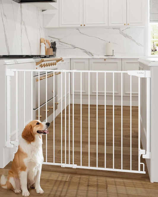 Cumbor 34" Extra Tall No Bottom Bar Baby Gate for Stairs, Auto Close Dog Gate Indoor for Larger Pets, 31.6-48" Hardware Mounted Safety Gate for Doorways, Wide Walk Thru Door for Easy Access (White)