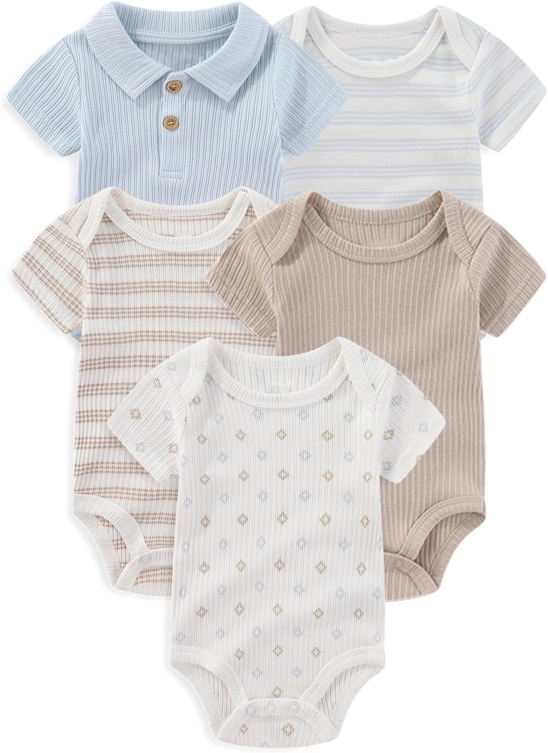 Four Seasons Baby Boy Girl Bodysuits 5-Pack Cotton Comfort Short Sleeve Baby Clothes Soft Infant Outfits