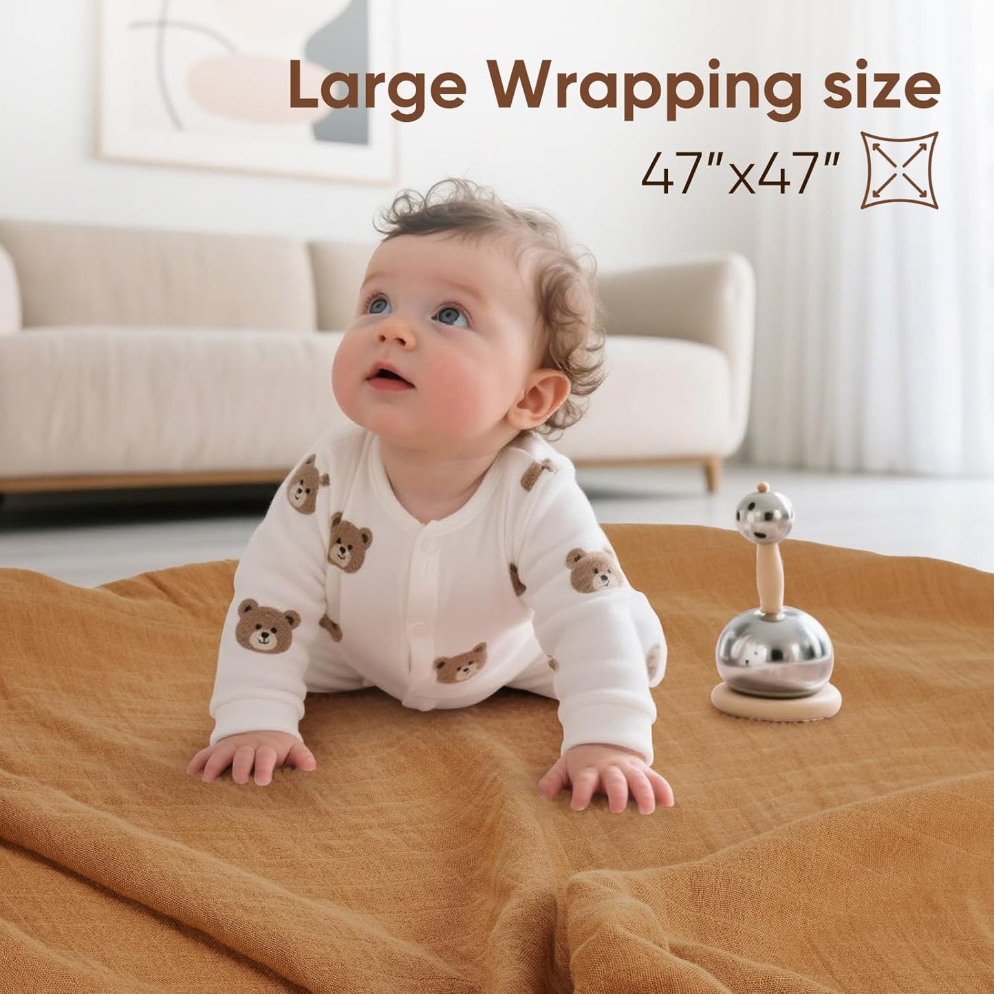 Muslin Swaddle Blankets, Nursery Receiving Blanket for Newborn, Baby Swaddle Wrap Soft Silky & Breathable, 3 Packs, 47 X 47In (Pink & Coffee 3 Pieces)