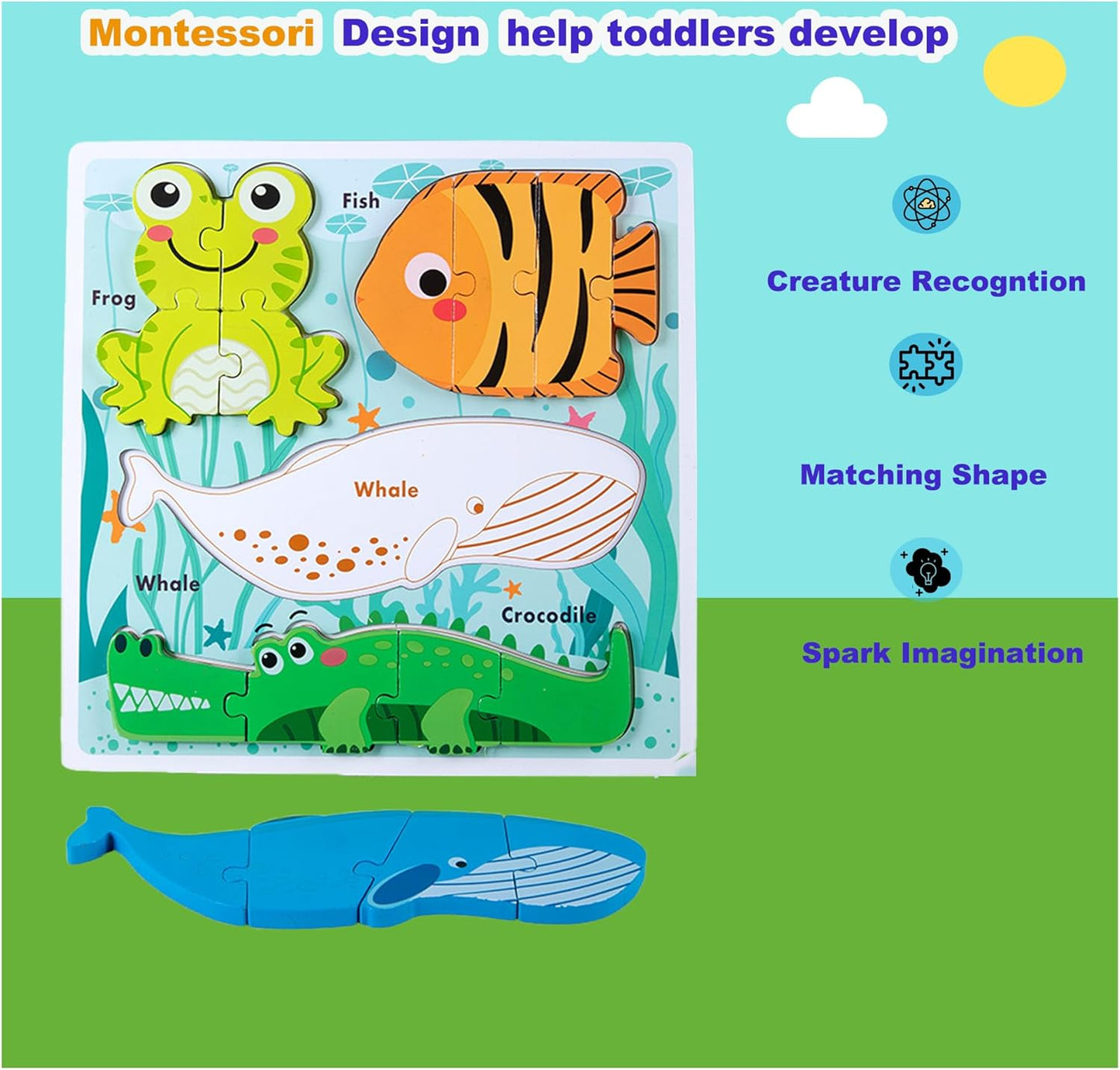 Wooden Toddler Puzzles Ages 1-3,Montessori Jigsaw Puzzle for Toddlers 1-3,Learning Toys for Kids 2-4 Years Old, Educational Gifts for Boys Girls 2-3