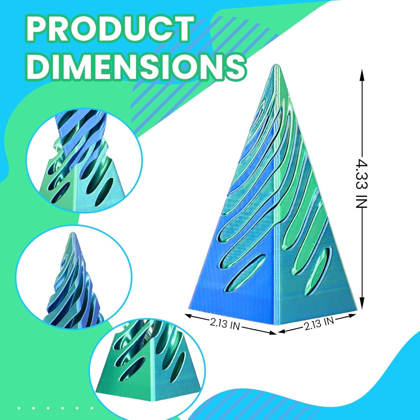 Impossible Pyramid Passthrough Sculpture, 3D Printed Spiral Cone Fidget Toys, Anxiety Relief Pass Through Pyramid Fidget Toy, Stress Relief Desk Toy Adults, Christmas, Birthday Gifts (Green Blue)