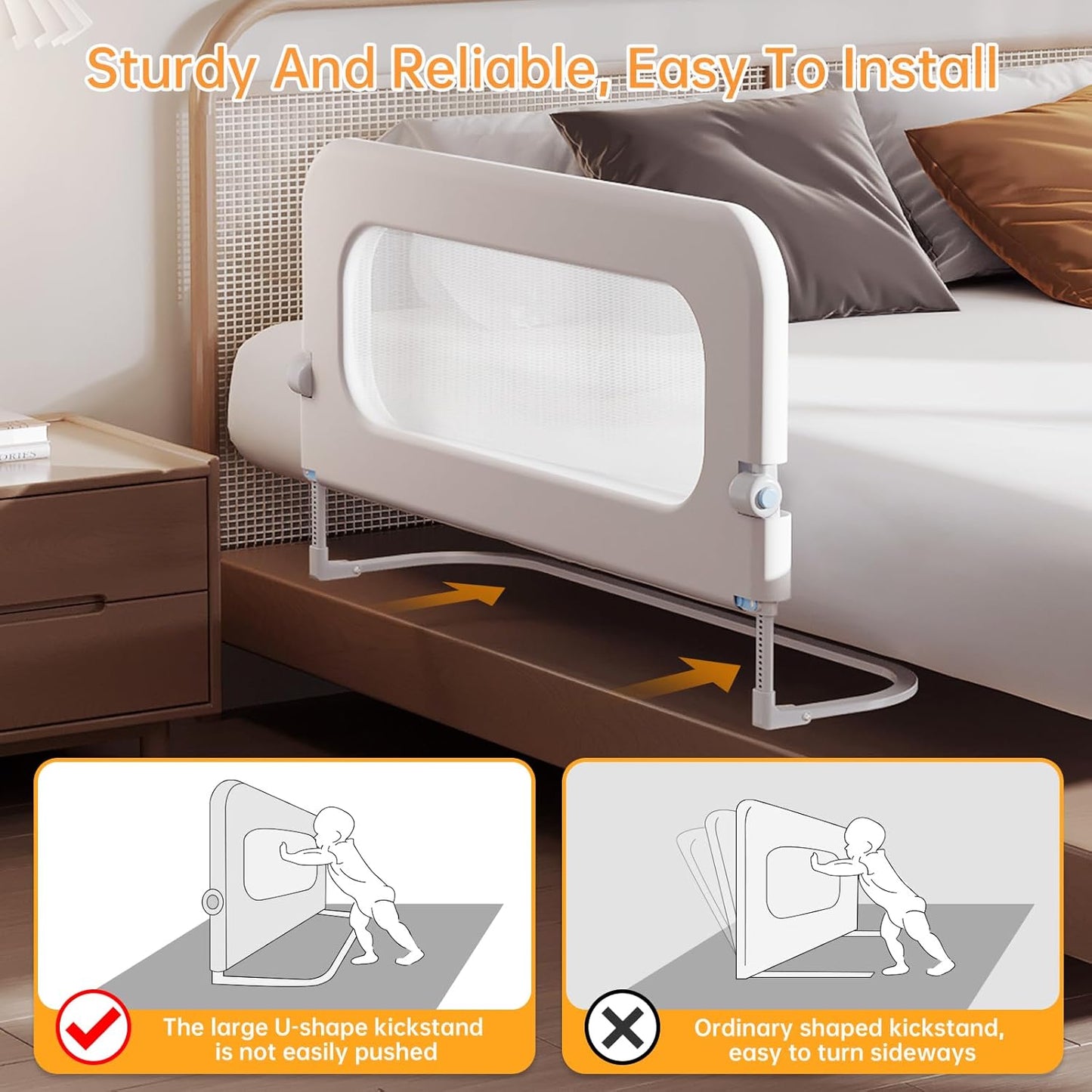 Baby Bed Guard Rail for Toddler - 59in Adjustable Heights, Swing Down Bedrail, Extra Tall Child Safety Side Railing Guards for Kids - Toddler Bed Rail for Queen, King, Twin, and Bunk Size Beds - Full