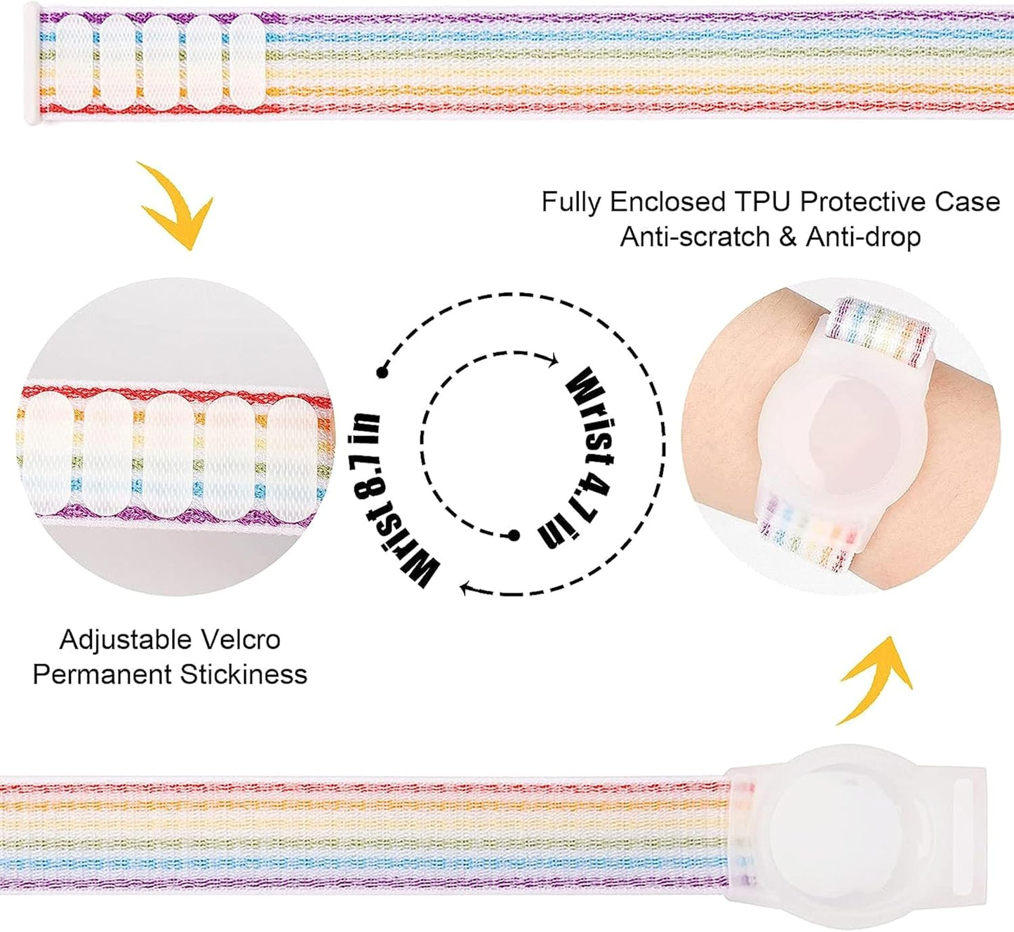 2 Pack AirTag Bracelet for Kids, Apple Air Tag Protective Cover with Nylon Wristband, Anti Lost GPS Trackers Case Cover Elastic Watch Band for Toddlers Girls Boys Elders (Rainbow)