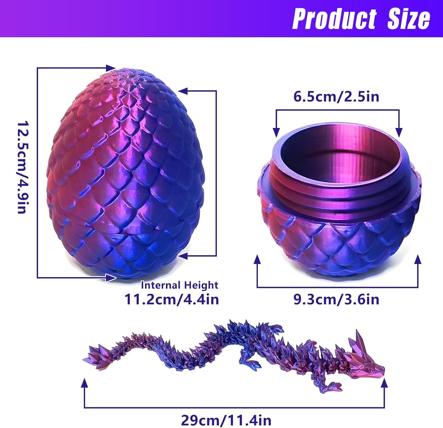 Easter Dragons 3D Printed Dragon Egg with Dragon Inside Crystal Dragon Fidget Toy for Adult Full Articulated Dragon for Home Office Decor