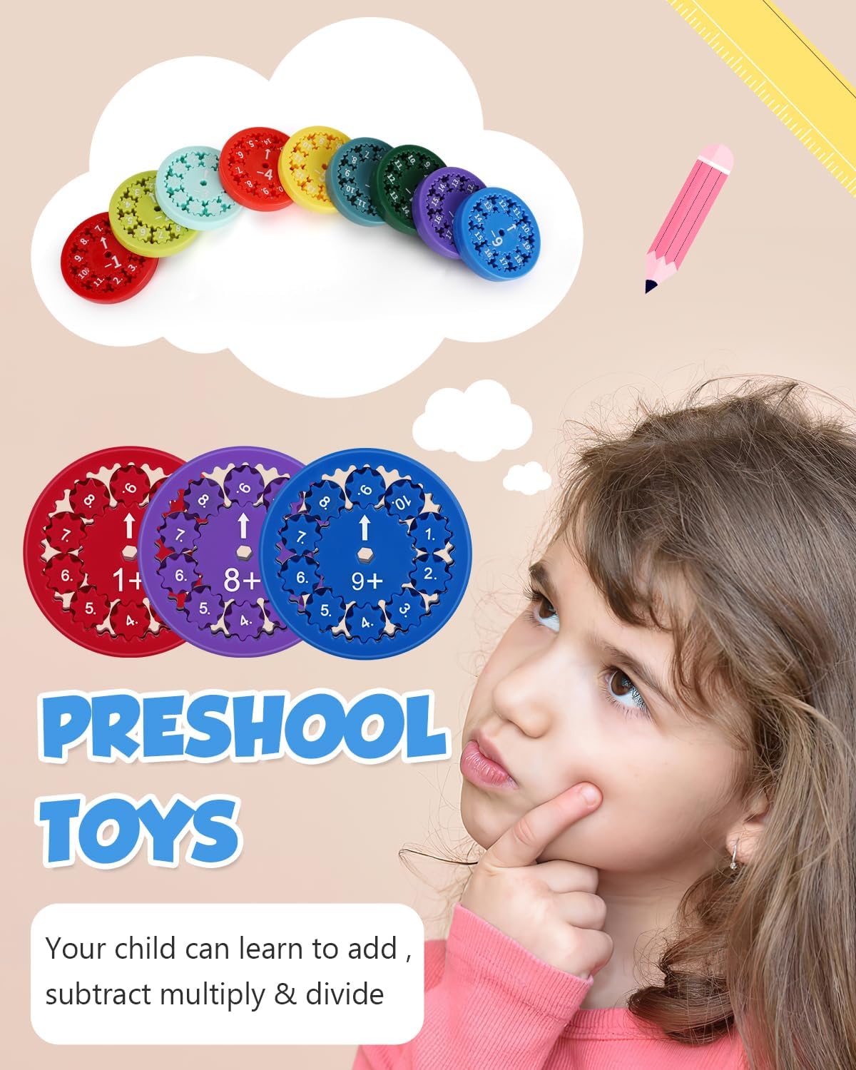 Math Fidget Spinners, Math Fact Fidget Spinners, Fun Early Education Math Fidget Spinner Game, Fidget Learning Game Toy (Addition and Subtraction)