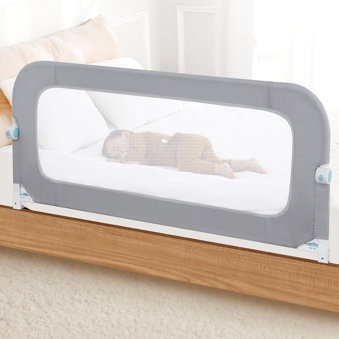 Reinforced Bed Rail for Toddlers – 59’’ Extra Long Safety Guard with Thickened Material, Adjustable & Folding Bed Rails for Twin, Full, Queen, King Beds