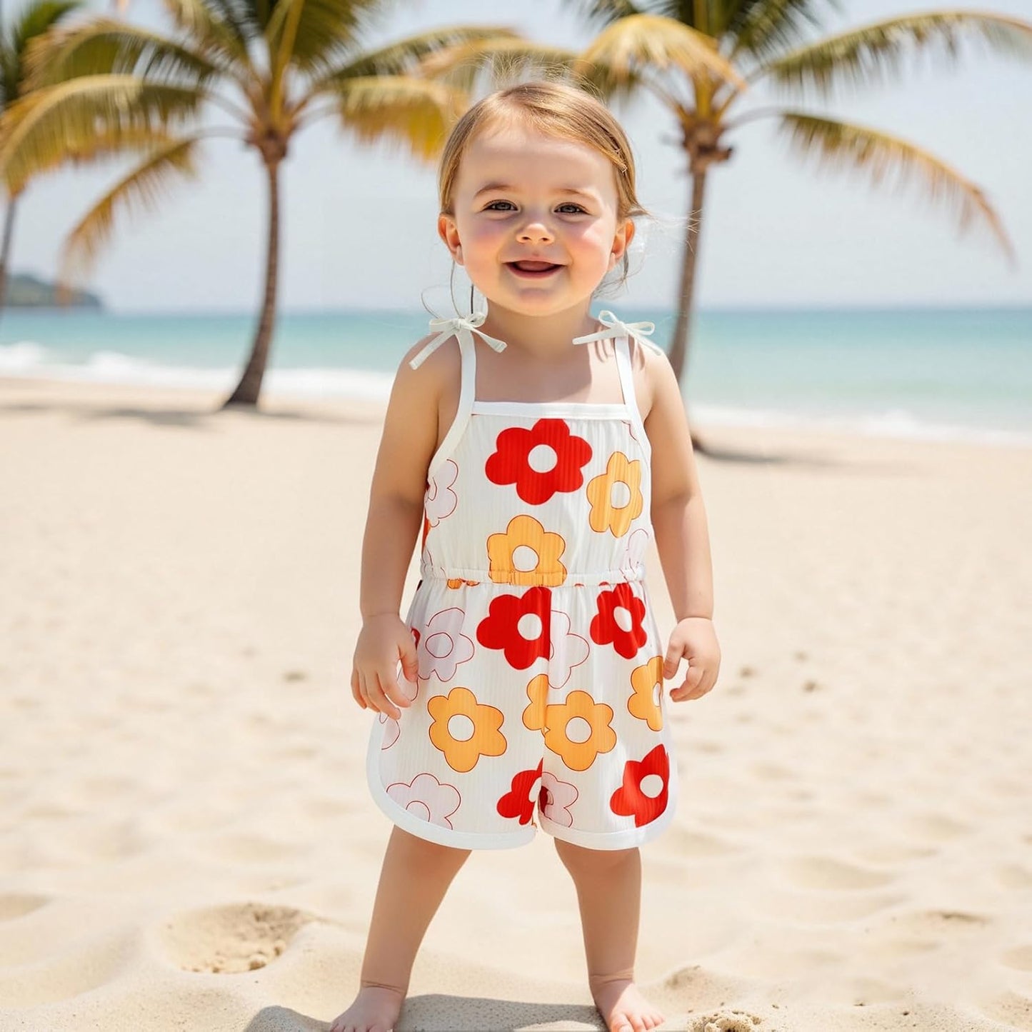 WZTYYDS Toddler Baby Girl Summer Clothes Floral Romper Tie-Up Strap Halter Jumpsuit Infant Summer Sling Playsuit 6M-3T