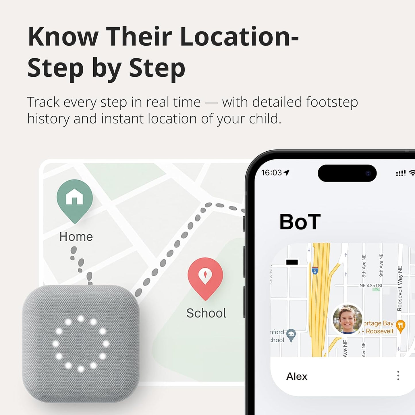 BoT Talk GPS Tracker for Kids - AI-Powered GPS Tracker with Audio, Real-Time Tracking, 2-Way Talk & Alerts - Compact Kids Tracking Device with Monthly Subscription - Designed in Japan